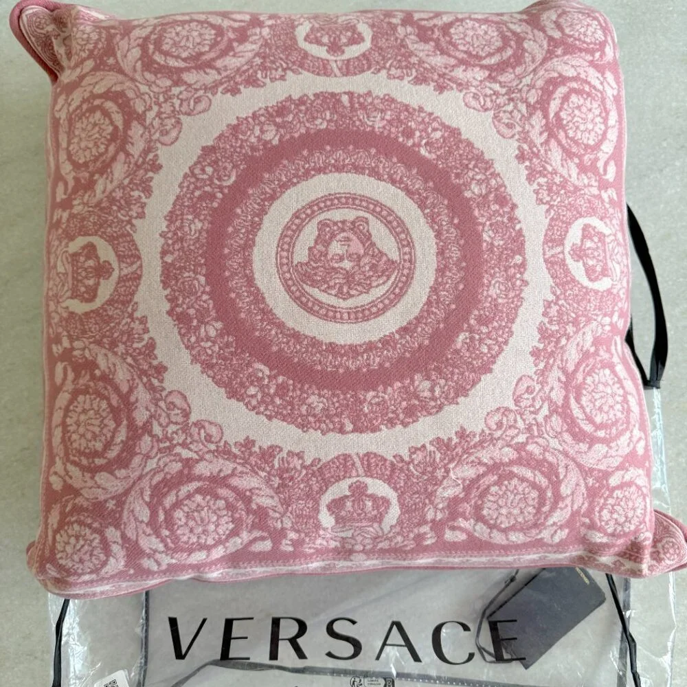 Versace Medusa Wool/Cashmere Pink Pillow Cushion, large, New Made in Italy‎